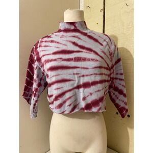 Calvin Klein Jeans Womens Small Tie Dye Mock Neck Crop Top Short Sleeve Raw Hem